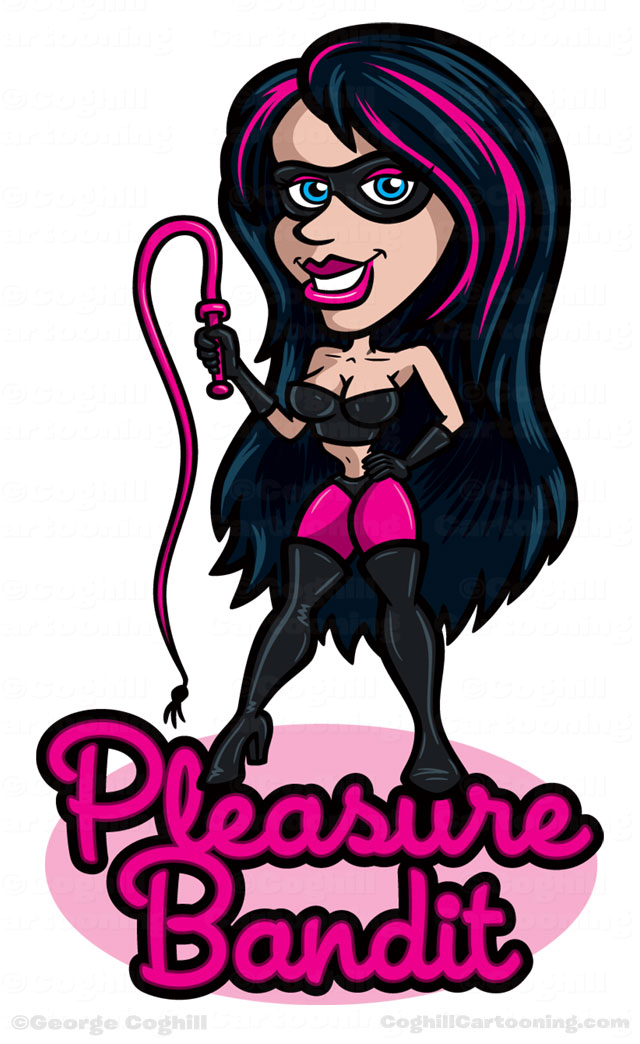 Pleasure Bandit Fetish Woman with Whip Cartoon Logo