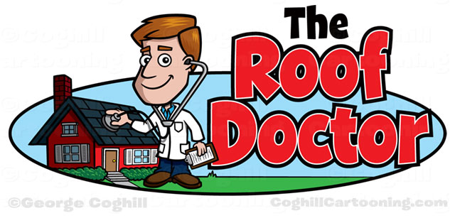 Cartoon logo with house Roof Doctor