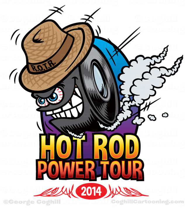Hot Rod Power Tour big wheel cartoon logo by George Coghill.