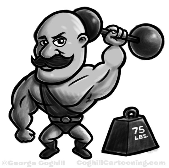 Strongman cartoon character sketch by George Coghill.