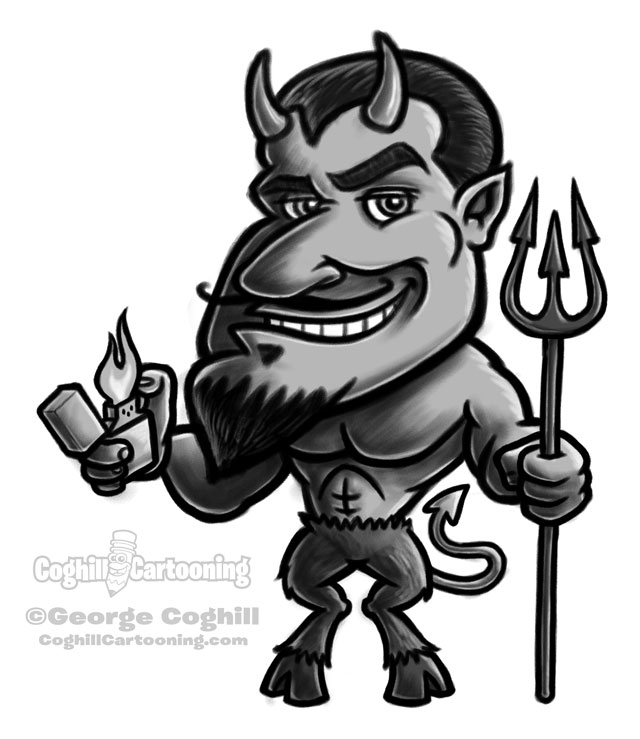 Devil with Zippo lighter cartoon character sketch