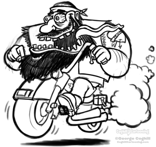 Hot Rod Harley Biker Dude Sketch