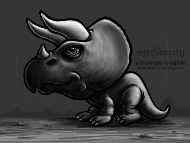 Dinosaur 3 Triceratops Cartoon Character Sketch