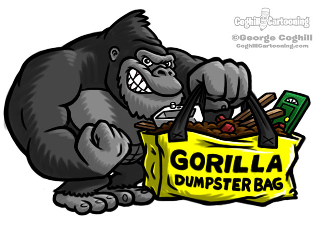 Gorilla Dumpster Bags Cartoon Character Logo Sketch