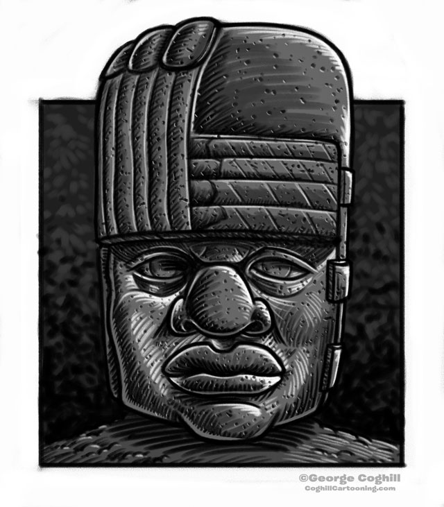 Olmec Head Statue Sculpture Cartoon Sketch 4