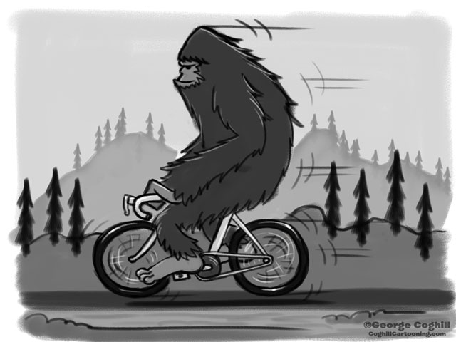 Bigfoot On A Bicycle Cartoon Sketch