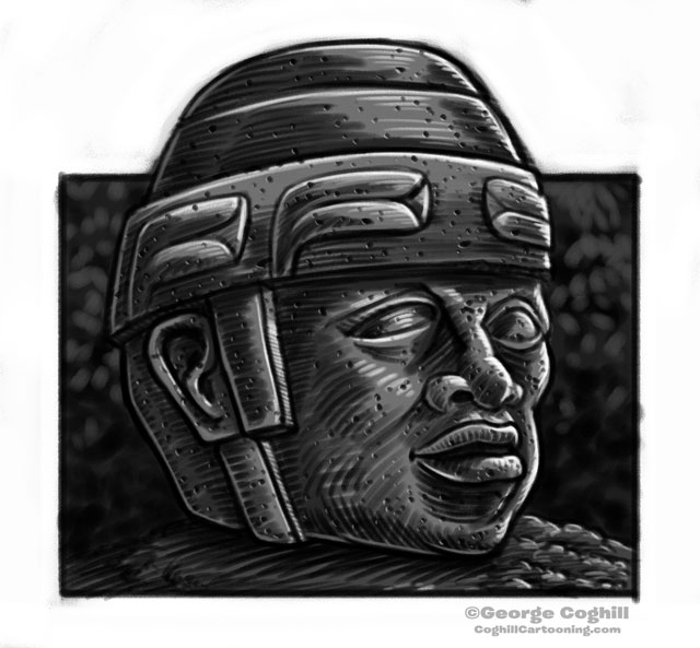 Olmec Colossal Head Statue Cartoon Sketch 6