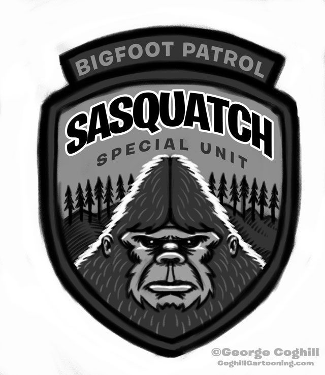 "Sasquatch Special Unit: Bigfoot Patrol" Cartoon Park Ranger Patch Sketch