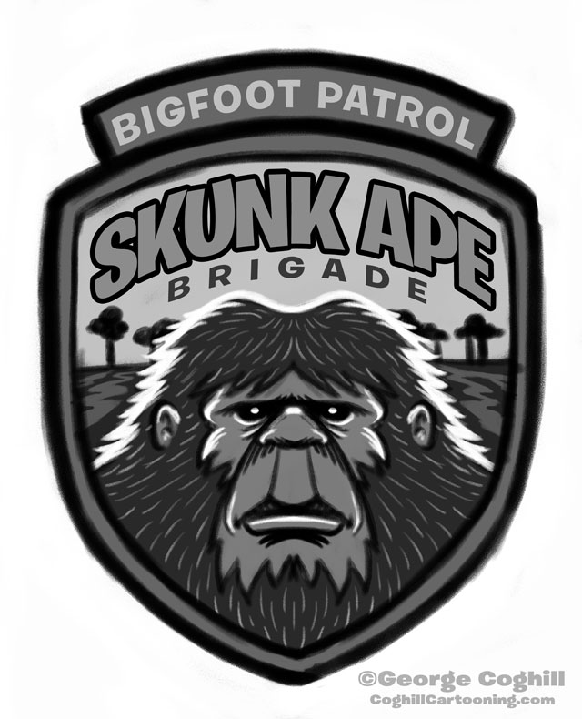 "Skunk Ape Brigade: Bigfoot Patrol" Park Ranger Patch Cartoon Sketch