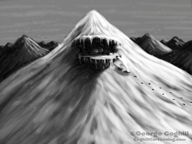 Arrival at the Mountain Lair Of The Yeti Cartoon Sketch