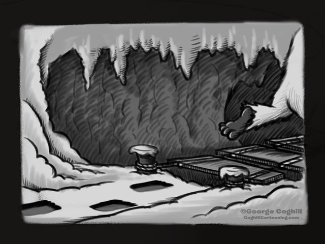 Yeti Lair: Rope Bridge Approach - Cartoon Sketch