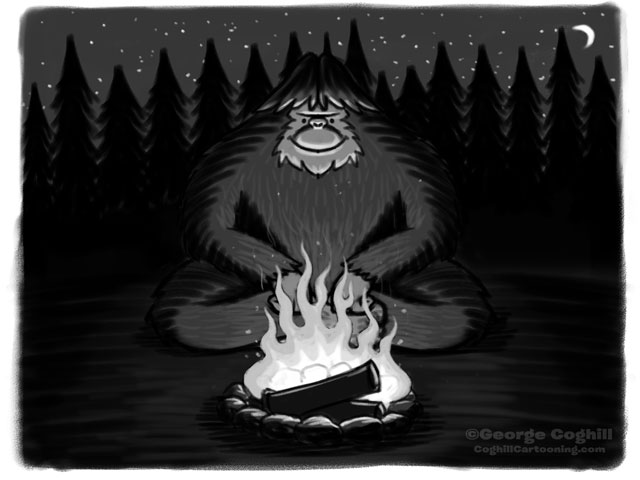 Bigfoot + Campfire Cartoon Sketch