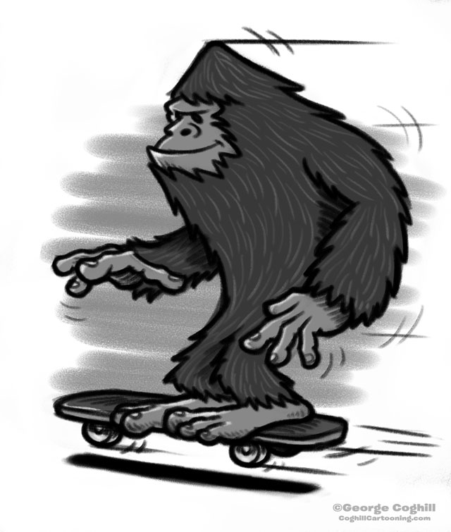 Bigfoot Skateboarding Cartoon Sketch