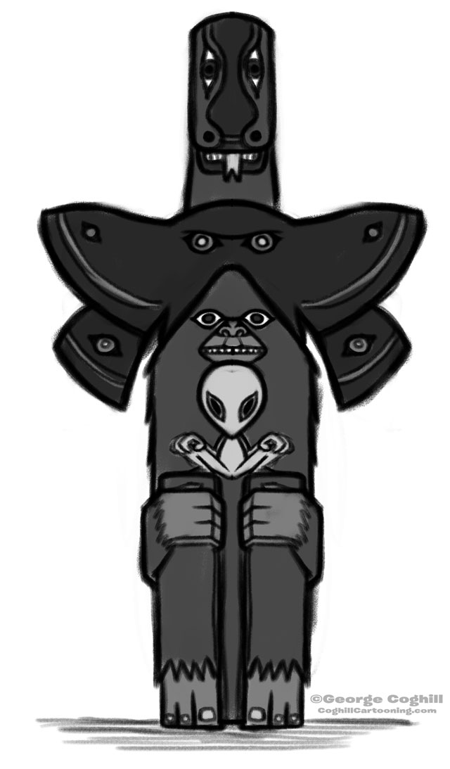 Cryptid Totem Pole Cartoon Sketch 01