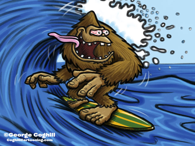 Surfing Sasquatch Cartoon Character Sketch 2