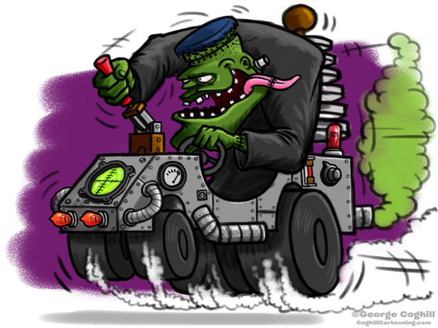 Frankenstein Lab Hot Rod Cartoon Character Sketch 2