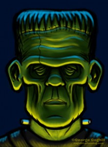 Frankenstein Monster Head Sketch 03 | Coghill Cartooning | Cartoon ...