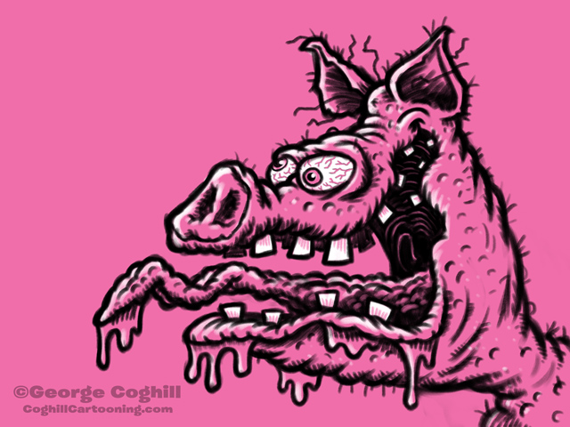 Monster Head Cartoon Pig Hog Sketch Coghill