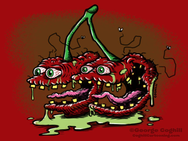 Scary Cherries Lowbrow Food Cartoon Character Sketch Coghill