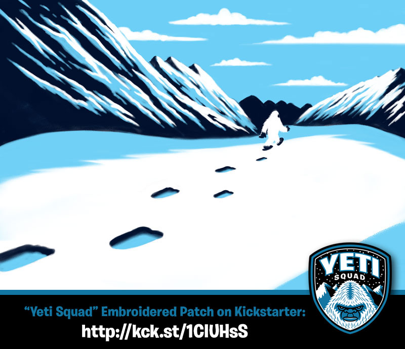 Yeti Squad Footprints In Mountain Snow Sketch Kickstarter screen print
