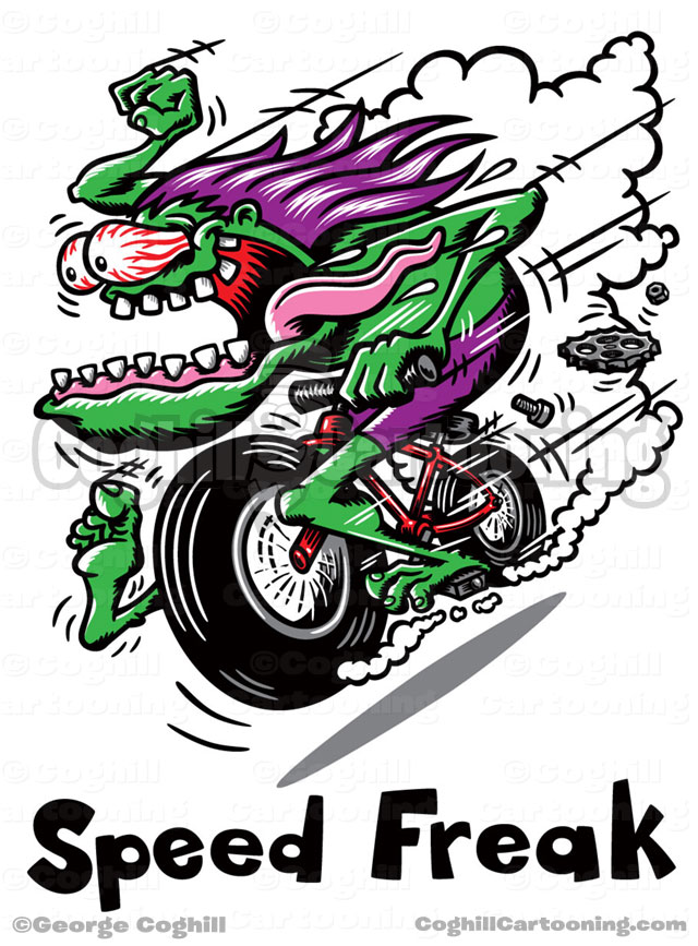Speed Freak Bicycle Hot Rod T Shirt Cartoon Illustration Coghill