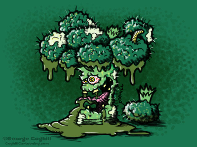 Broken Broccoli Lowbrow Food Vegetable Cartoon Character Sketch Coghill