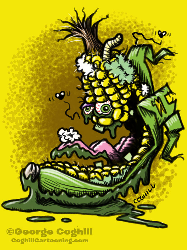 Cracked Corn Lowbrow Food Vegetable Cartoon Character Sketch Coghill